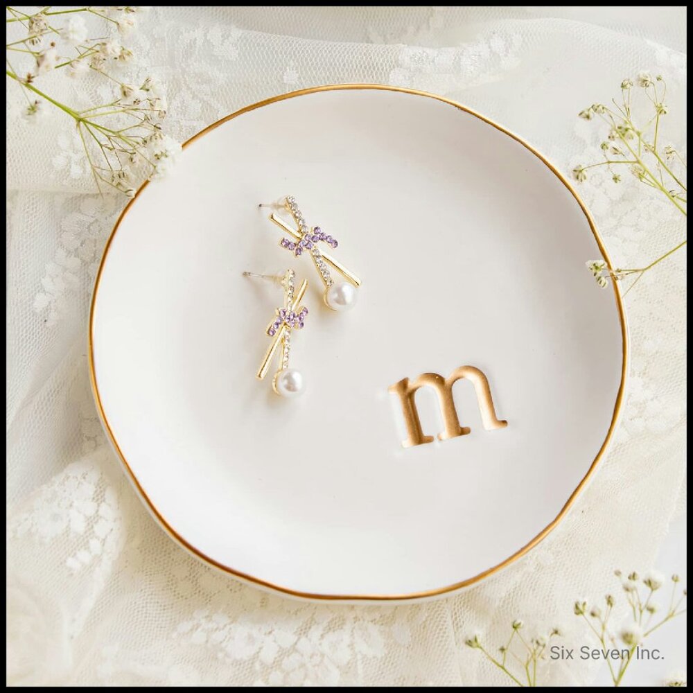Ceramic Jewelry Tray Decorative Trinket Dish Elegant Minimal Home Decor